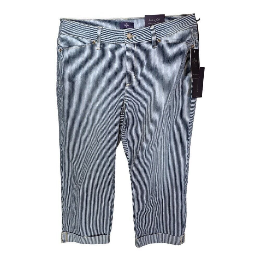 NYDJ Striped Denim Cuffed Crop Jeans  Lift Tuck Old West Size 8